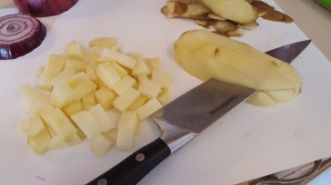 chopping potatoes