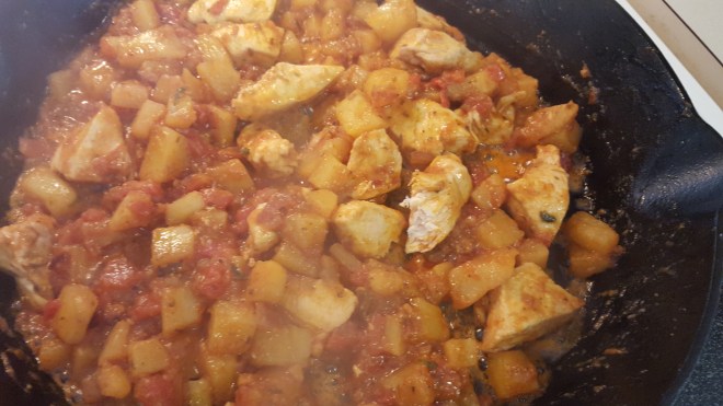 Potatoes bravas in the pan