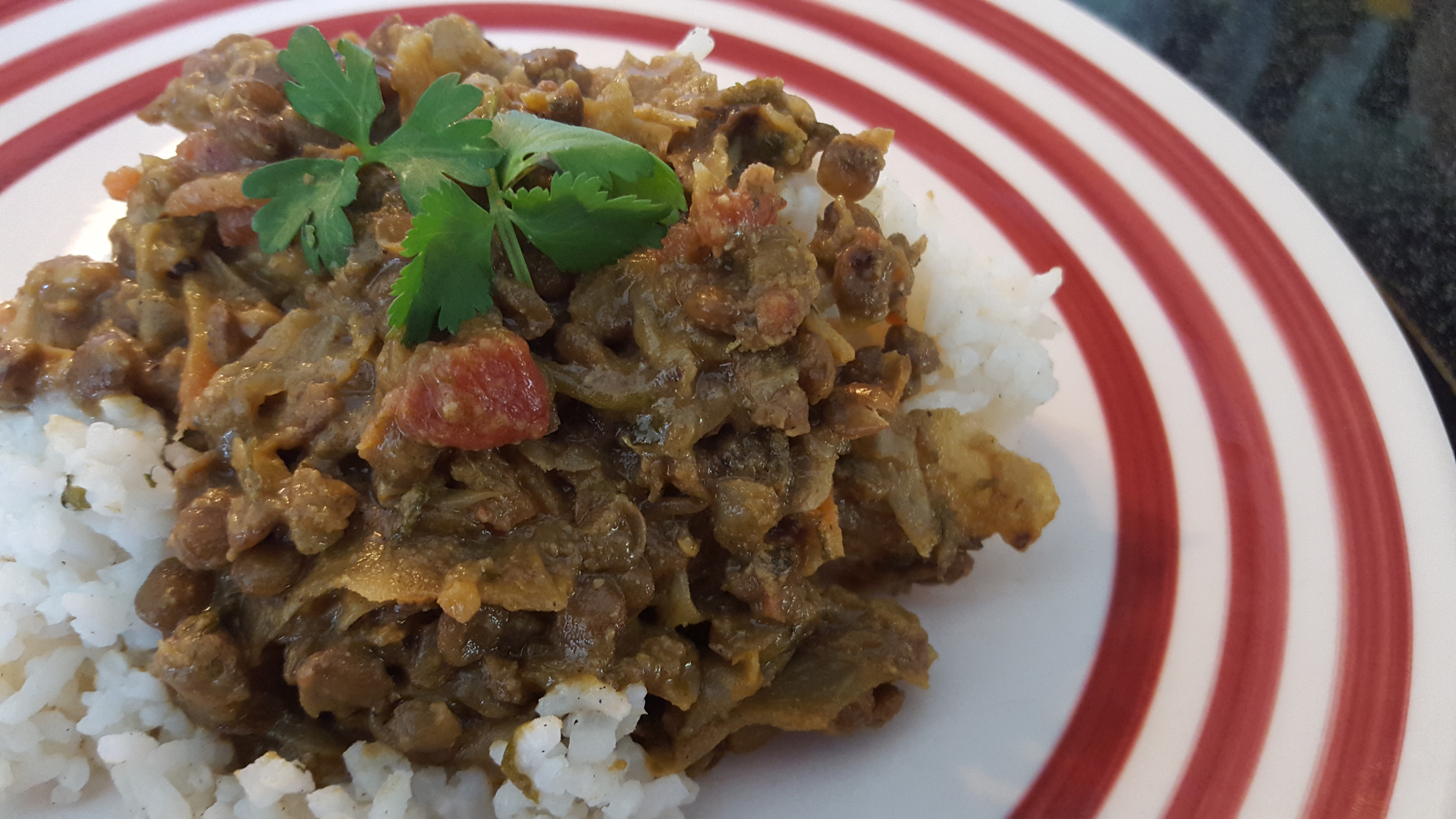 Closeup plated veg curry