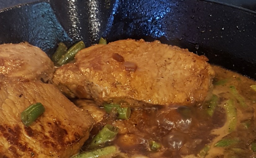 Creamy mushroom & green bean pork steaks&nbsp;recipe